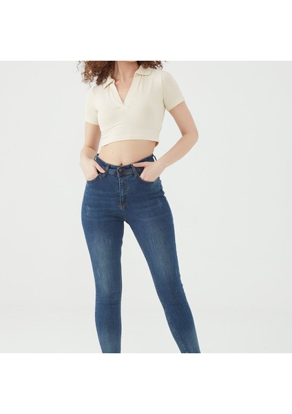 Gömlek Yaka Crop Bluz