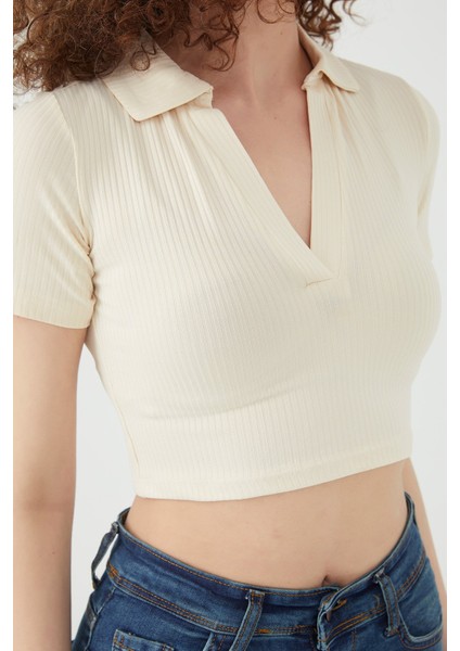 Gömlek Yaka Crop Bluz modelleri