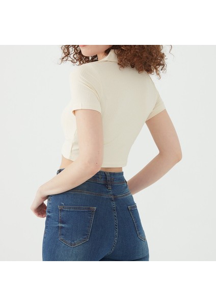 Gömlek Yaka Crop Bluz fırsatları