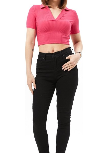 Gömlek Yaka Crop Bluz