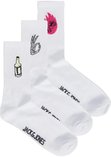 Jack & Jones Jacrock And Roll Tennis Socks 3 Pack Unisex Beyaz Çorap 12242140-White