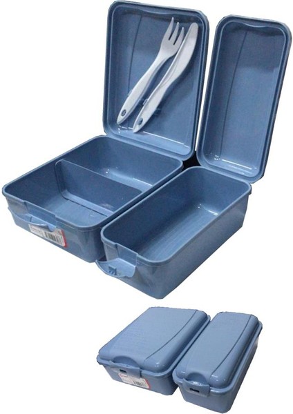 Beslenme Kutusu 2 Bölmeli Mavi Renk 1 Adet Yemek Saklama Kabı Beslenme Çantası 17X22 cm