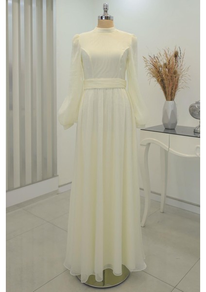 Afra Tesettür Abiye Ekru