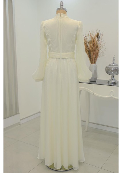 Afra Tesettür Abiye Ekru modelleri