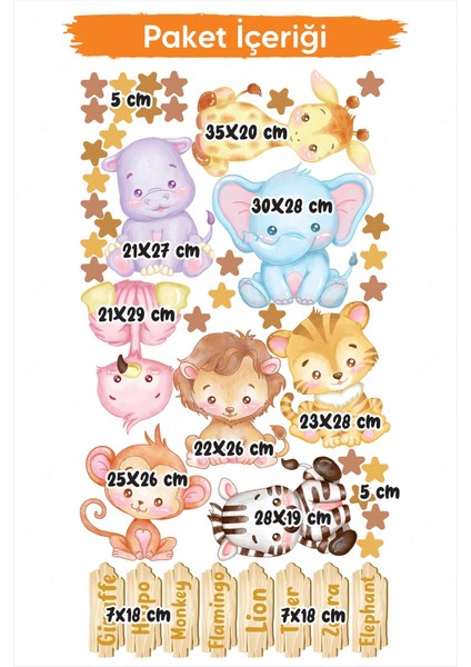 Hayvanları Tanıyorum Ingilizce Sticker Seti, Çocuk Bebek Odası Eğitici Sticker Seti