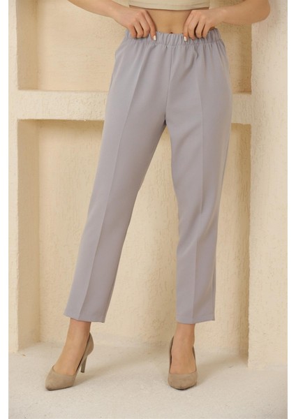 1005 Gri Havuç Paça Beli Lastikli Dokuma Kadın Pantolon fiyatları