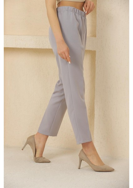 1005 Gri Havuç Paça Beli Lastikli Dokuma Kadın Pantolon indirimleri