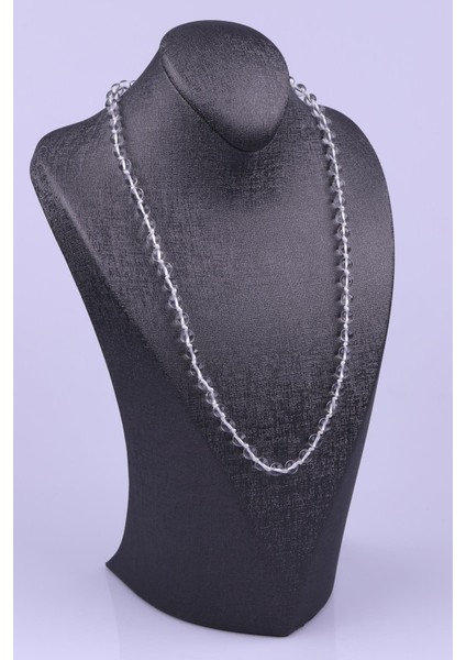 Kristal Kuvars Doğal Taş 6 mm Düğümlü Kolye