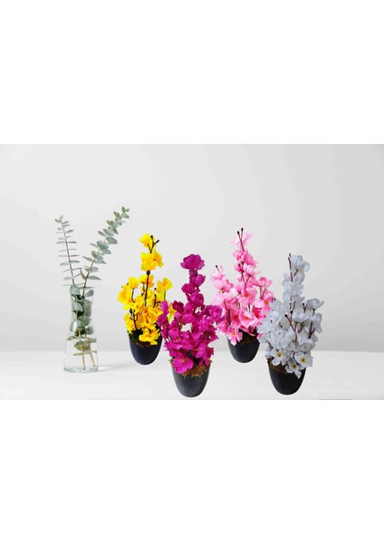 Saksıda Bahardalı 4lü Set Dekoratif Rengarenk Yapay Çiçek