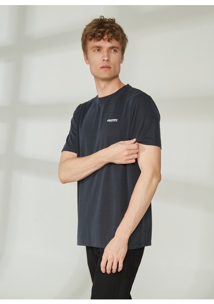 Bisiklet Yaka Baskılı Siyah Erkek T-Shirt PERTA