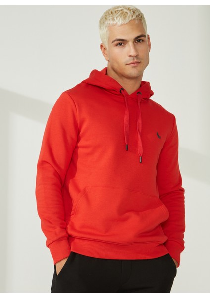 Kapüşon Yaka Kırmızı Erkek Sweatshirt TC2910BASKILI