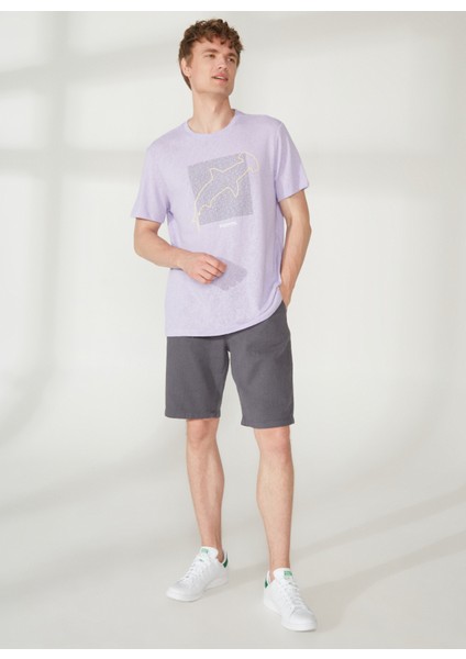 Bisiklet Yaka Baskılı Lila Erkek T-Shirt HAMMER fiyatları