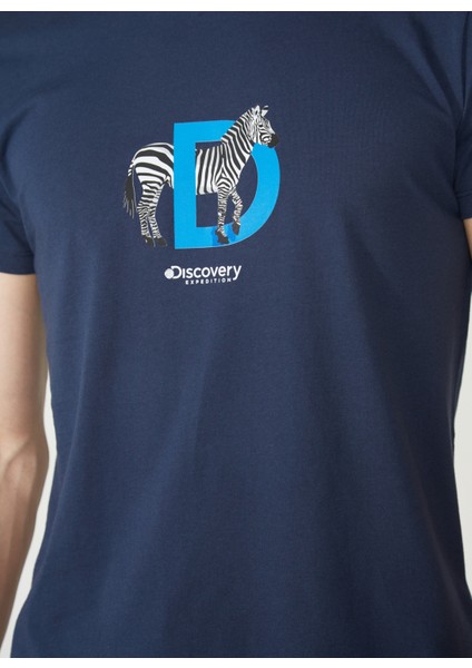 Discovery Expedition Bisiklet Yaka Baskılı Lacivert Kadın T-Shirt W-MERCAX