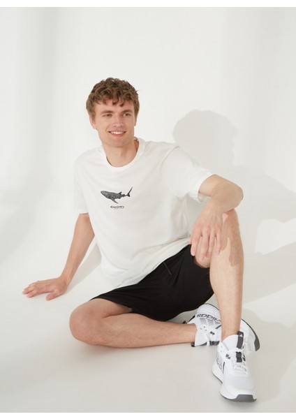 Bisiklet Yaka Baskılı Kırık Beyaz Erkek T-Shirt MERCAX