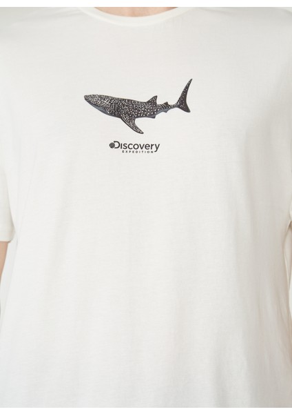 Bisiklet Yaka Baskılı Kırık Beyaz Erkek T-Shirt MERCAX fırsatları