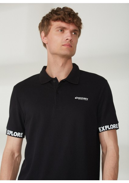 Discovery Expedition  Polo Yaka Düz Siyah Erkek T-Shirt DUK