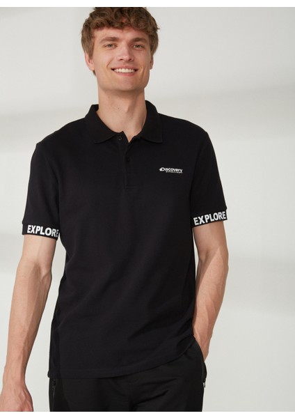 Discovery Expedition  Polo Yaka Düz Siyah Erkek T-Shirt DUK