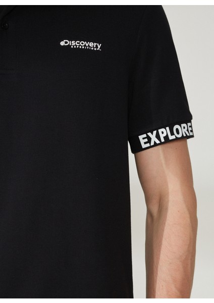 Discovery Expedition  Polo Yaka Düz Siyah Erkek T-Shirt DUK