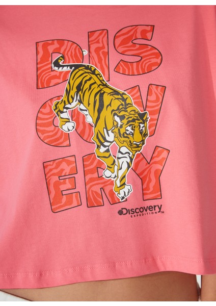 Bisiklet Yaka Baskılı Pembe Kadın T-Shirt W-ROTA fırsatları