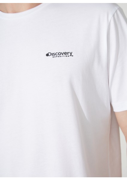 Bisiklet Yaka Baskılı Kırık Beyaz Erkek T-Shirt SAWA fırsatları