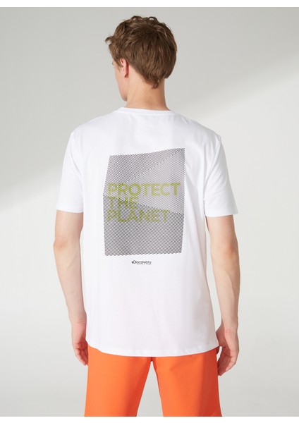 Bisiklet Yaka Baskılı Kırık Beyaz Erkek T-Shirt SAWA indirimleri