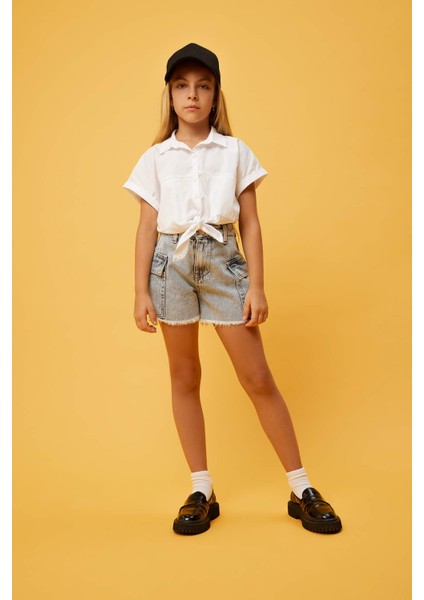 Kız Çocuk Kargo Fit Jean Şort A8727A823HS