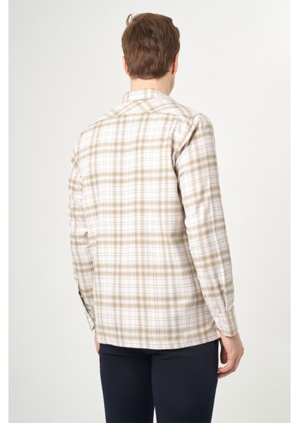 Regular Fit Bej Flanel Erkek Gömlek GM22K222103_D07