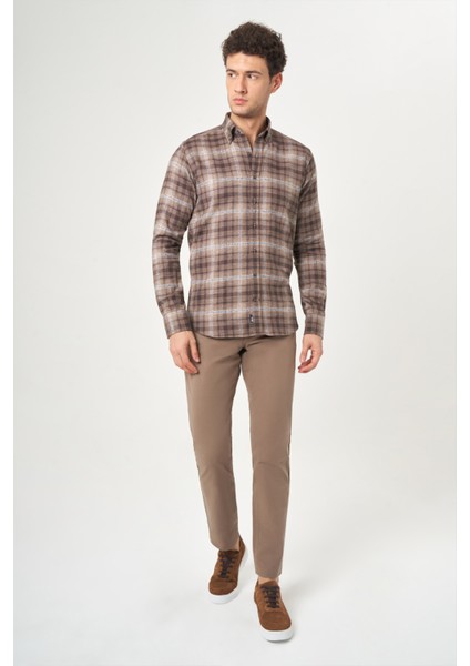 Regular Fit Kahve Flanel Erkek Gömlek GM22K222101_D11