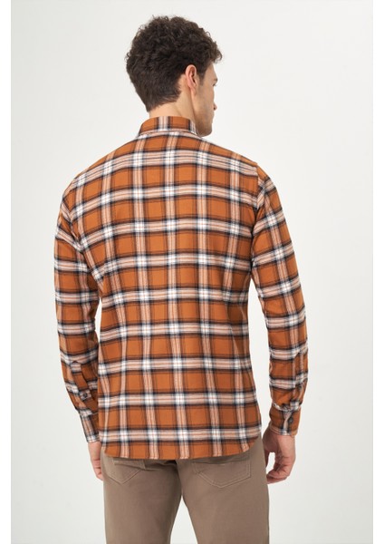 Regular Fit Kahve Flanel Erkek Gömlek GM22K222102_D11