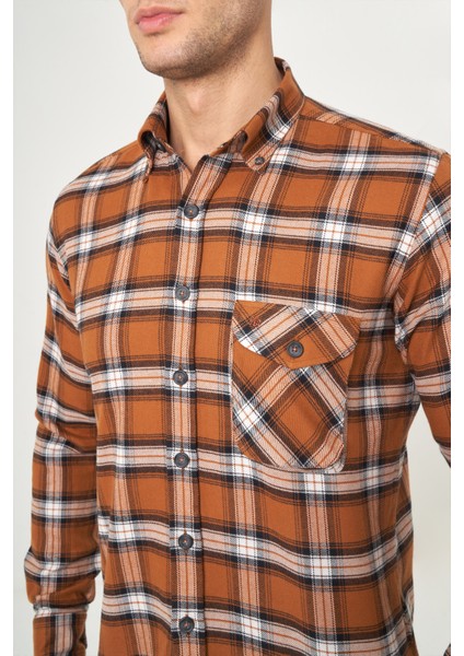 Regular Fit Kahve Flanel Erkek Gömlek GM22K222102_D11