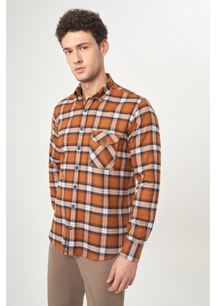 Regular Fit Kahve Flanel Erkek Gömlek GM22K222102_D11