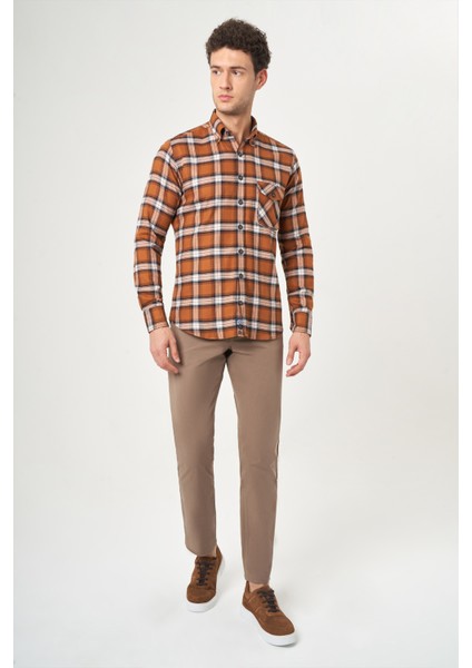 Regular Fit Kahve Flanel Erkek Gömlek GM22K222102_D11