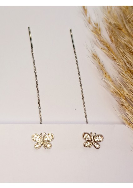 925 Ayar Gümüş Zirkon Taşlı Kelebek Trend Zincir Kadın Küpe Yılbaşı Yeni Yıl Hediye fiyatları