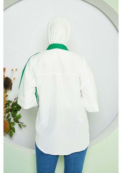 Çift Renkli Yarım Kol Oversize Kadın Gömlek