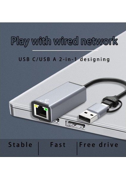 Blue Wings 2 In 1 Type-C & USB 3.0 Çiftli Ethernet RJ45 Windows Macbook Uyumlu Çevirici Hub Adaptör