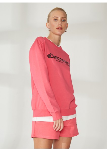 Bisiklet Yaka Pembe Kadın Sweatshırt W-ENERGY