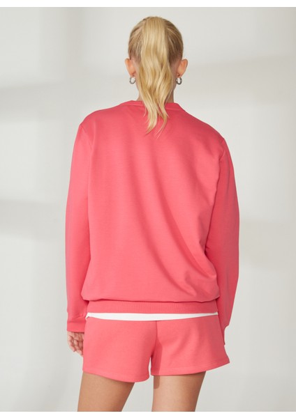 Bisiklet Yaka Pembe Kadın Sweatshırt W-ENERGY