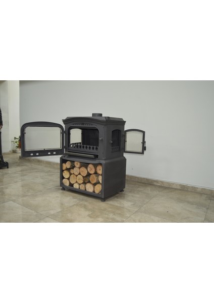 Flame Stove FS-032 Yk St Altara Lüx 3 Camlı Yan Kapaklı Odunluklu Şömine