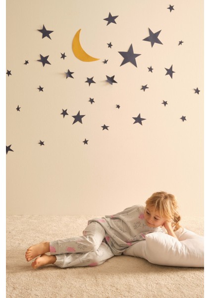 Kız Çocuk Pamuklu Kısa Kollu Alt Uzun Pijama Takımı