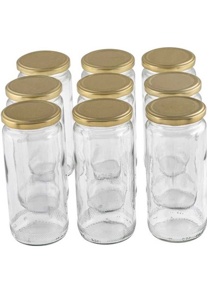 9'lu 500 ml Kapaklı Cam Kavanoz - Gold Kapak