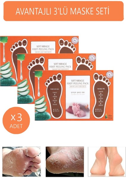 3'lü Aleovera Ayak Soyucu Çorap Ölü Derileri Soyan Ayak Çorabı Peeling Maskesi - 3 Adet