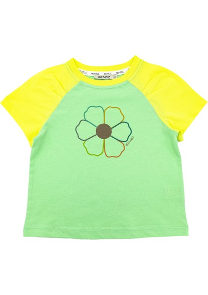 Organik Pamuk Çiçek Desenli Reglan Kol Kız Çocuk Tshirt