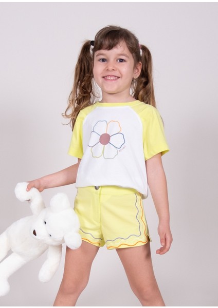 Organik Pamuk Çiçek Desenli Reglan Kol Kız Çocuk Tshirt