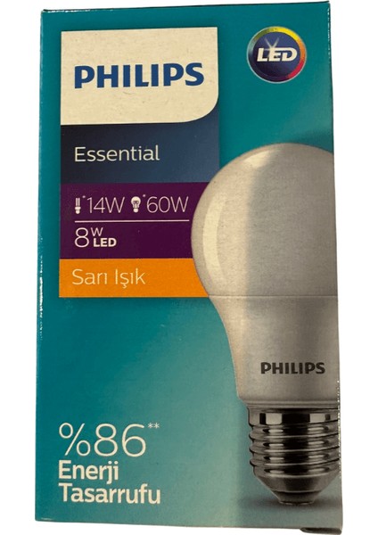 Essential LED Ampul 8W - 60W E27 Sarı Işık (10 Adet)