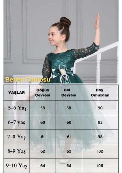 Üst Kısmı ve Kolları Dantel Güpür Işlemeli Çiçek Detaylı Çocuk Abiye Elbise GELINLIK-ABY-0030 fiyatları