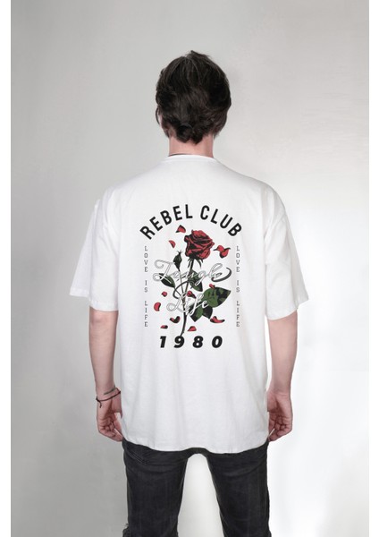 Rebel Club Özel Tasarım Baskılı Çift Taraflı Oversize Tişört