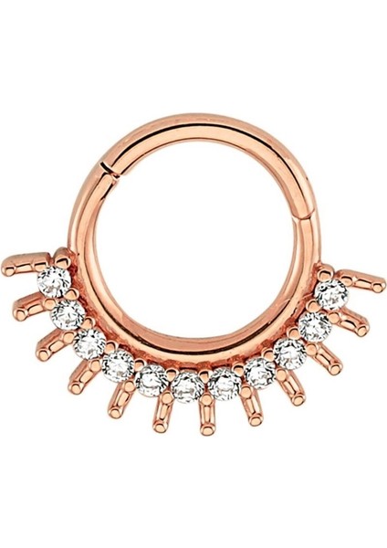 Taşlı Altın Kral Halka Piercing 14 Ayar Rose