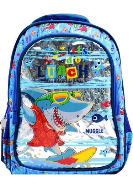 2 Bölmeli Cute Shark Mavi Okul Sırt ÇANTASI(MU-0044)