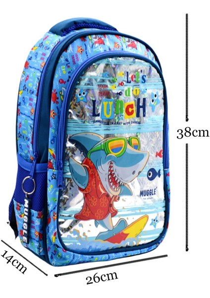 2 Bölmeli Cute Shark Mavi Okul Sırt ÇANTASI(MU-0044)