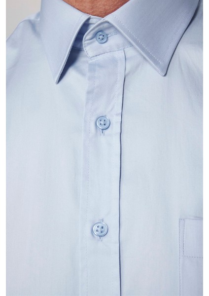 Klasik Fit Pamuk Saten Erkek Mavi Gömlek fırsatları